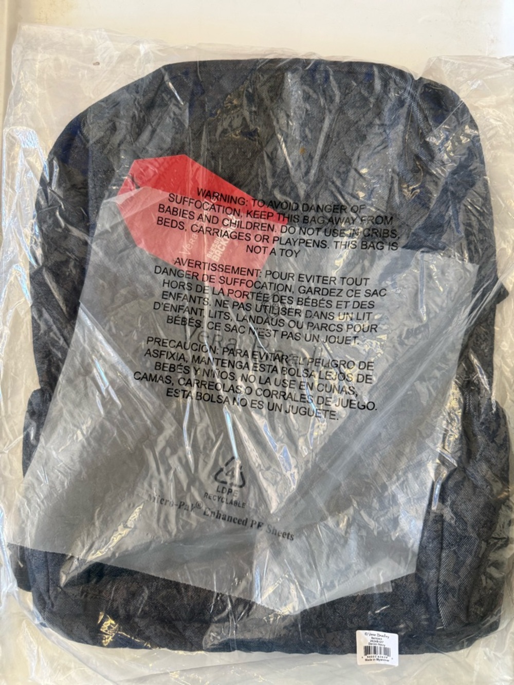 Vera Bradley Denim Navy Backpack NWT Sealed New Quilted Travel School Bag - Picture 4 of 7